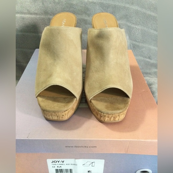 Lisa Vicky Joy Camel Kid Suede Platform Mules Size 9M - Picture 3 of 12